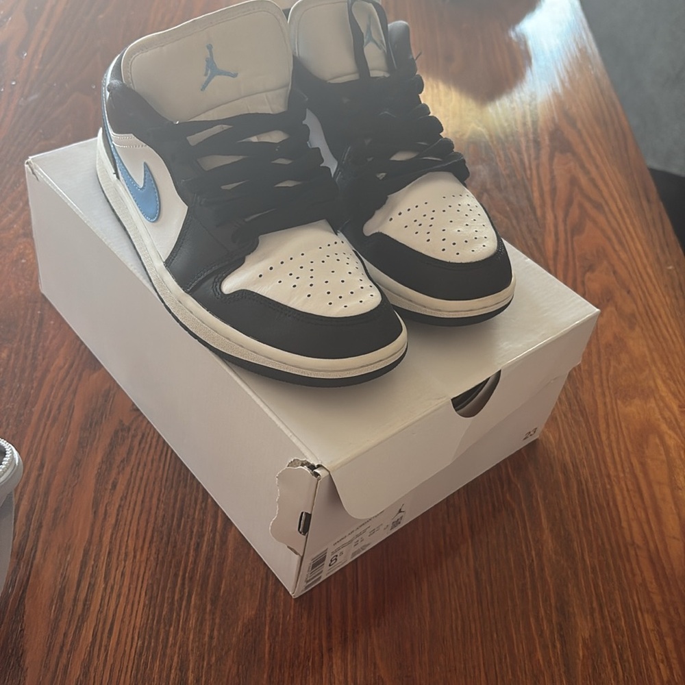 Black and White Sneakers with Blue Accents